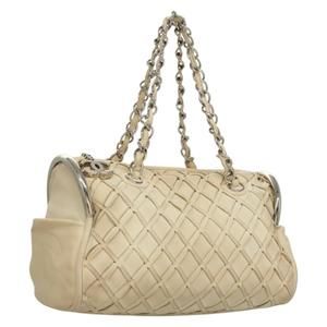 CHANEL Chain Hand Bag Leather White Silver CC Auth 133045